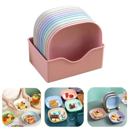 10 Plates with Stand Food Grade Plate Plastic Multi-function